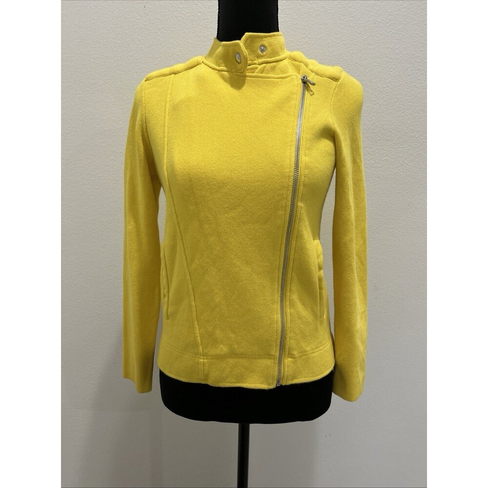 Lauren Ralph Lauren Yellow Women Sz 4 Sweater/Jacket Zip Up Moto Style